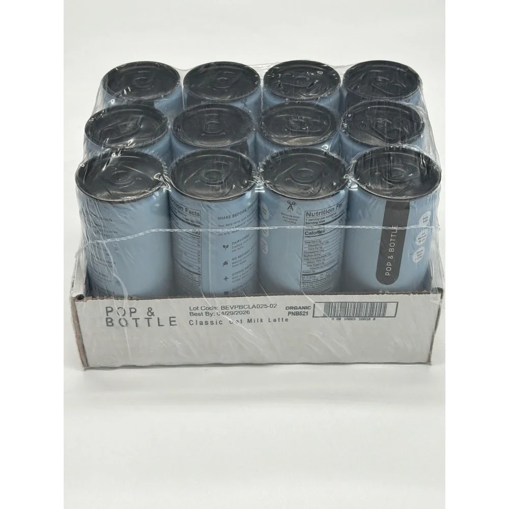 Pop and Bottle Classic Milk Latte Organic‎ 12pk 9oz Cans Best By 04-29-2026